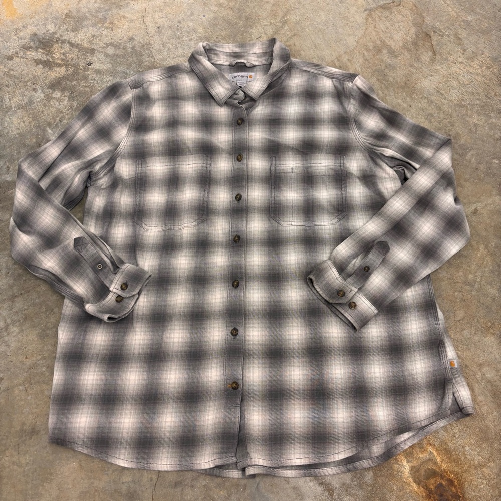 Carhartt gray and white plaid flannel shirt womens 2XL 20/22W